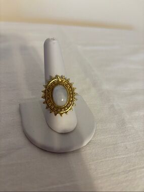 Gold-Tone Moonstone Adjustable Sunburst Statement Ring - size 9.5